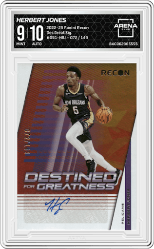 Herbert Jones from the 2022-23 Panini Recon set graded by Arena Club and given an overall grade of 9.