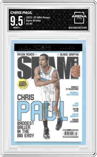 Chris Paul from the 2021-22 Panini NBA Hoops set featuring a Winter parallel graded by Arena Club and given an overall grade of 9.5.
