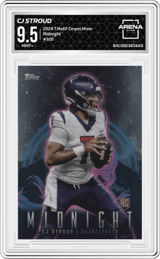 CJ Stroud from the 2024 Topps Motif Composite Football Mixer set graded by Arena Club and given an overall grade of 9.5.