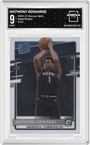 Anthony Edwards from the 2020-21 Panini Donruss Optic set graded by Arena Club and given an overall grade of 9.