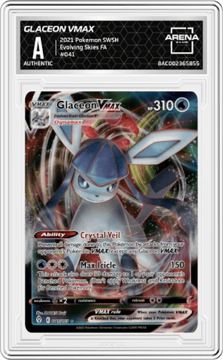 Glaceon VMAX from the 2021 Pokemon SWSH set graded by Arena Club.