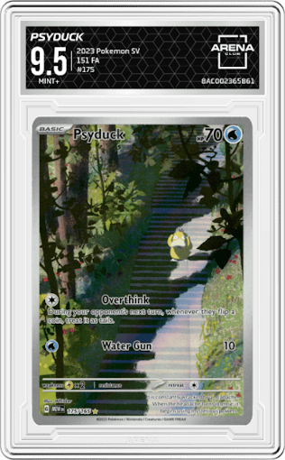 Psyduck from the 2023 Pokemon SV set graded by Arena Club and given an overall grade of 9.5.