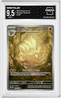 Ninetales from the 2023 Pokemon SV set graded by Arena Club and given an overall grade of 9.5.