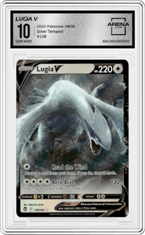Lugia V from the 2022 Pokemon SWSH set graded by Arena Club and given an overall grade of 10.