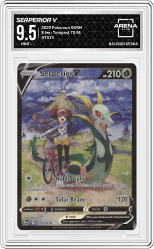 Serperior V from the 2022 Pokemon SWSH set graded by Arena Club and given an overall grade of 9.5.