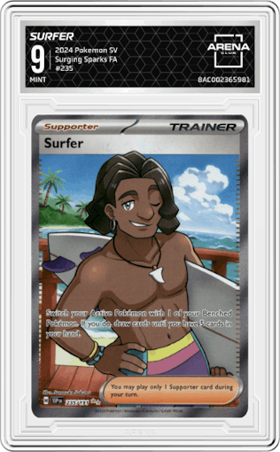 Surfer from the 2024 Pokemon SV set graded by Arena Club and given an overall grade of 9.