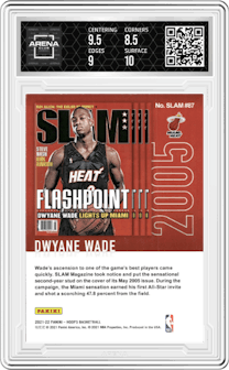 Dwyane Wade from the 2021-22 Panini NBA Hoops set featuring a Winter parallel graded by Arena Club and given an overall grade of 9.