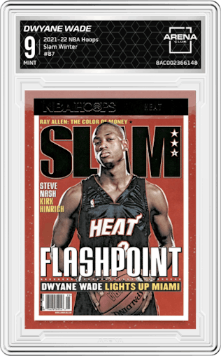 Dwyane Wade from the 2021-22 Panini NBA Hoops set featuring a Winter parallel graded by Arena Club and given an overall grade of 9.