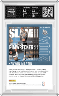 Kenyon Martin from the 2021-22 Panini NBA Hoops set featuring a Winter parallel graded by Arena Club and given an overall grade of 8.
