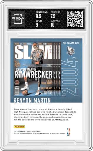 Kenyon Martin from the 2021-22 Panini NBA Hoops set featuring a Winter parallel graded by Arena Club and given an overall grade of 8.