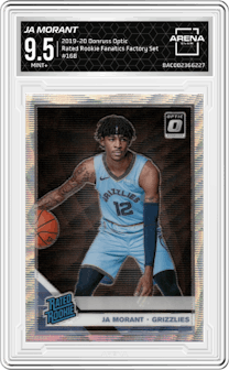 Ja Morant from the 2019-20 Panini Donruss Optic set featuring a Fanatics Factory Set parallel graded by Arena Club and given an overall grade of 9.5.