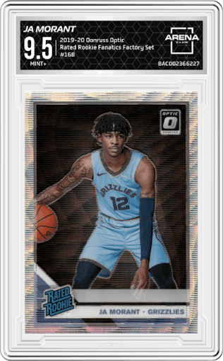 Ja Morant from the 2019-20 Panini Donruss Optic set featuring a Fanatics Factory Set parallel graded by Arena Club and given an overall grade of 9.5.
