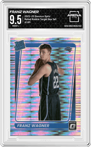 Franz Wagner  from the 2021-22 Panini Donruss Optic set featuring a Target Box Set parallel graded by Arena Club and given an overall grade of 9.5.