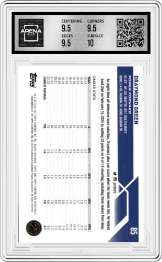 Draymond Green from the 2023-24 Topps Chrome set featuring a Orange Refractor parallel graded by Arena Club and given an overall grade of 10.