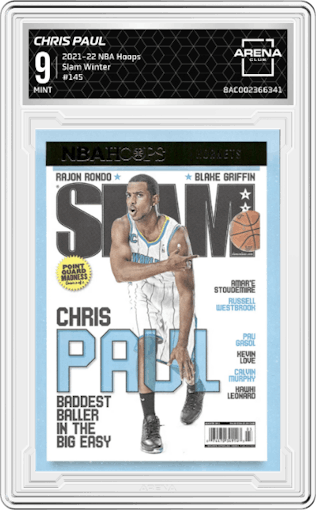 Chris Paul from the 2021-22 Panini NBA Hoops set featuring a Winter parallel graded by Arena Club and given an overall grade of 9.