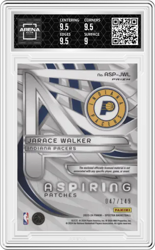 Jarace Walker from the 2023-24 Panini Spectra set graded by Arena Club and given an overall grade of 9.5.
