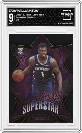Zion Williamson from the 2019-20 Panini Contenders set graded by Arena Club and given an overall grade of 9.