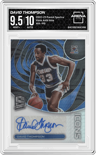 David Thompson from the 2022-23 Panini Spectra set featuring a Asia parallel graded by Arena Club and given an overall grade of 9.5.