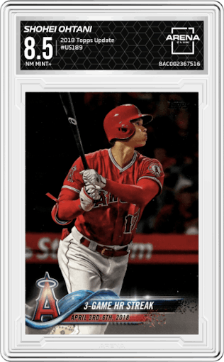 Shohei Ohtani from the 2018 Topps Update set graded by Arena Club and given an overall grade of 8.5.