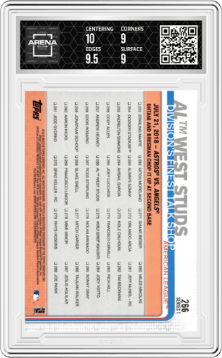 AL West Studs from the 2019 Topps Series 1 set graded by Arena Club and given an overall grade of 9.5.