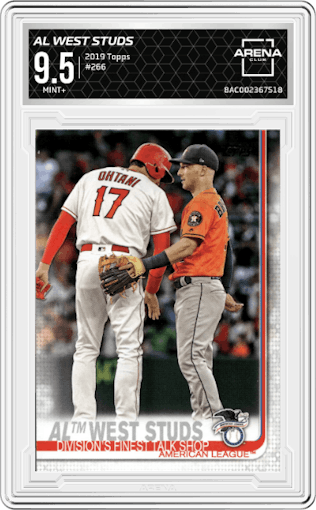 AL West Studs from the 2019 Topps Series 1 set graded by Arena Club and given an overall grade of 9.5.