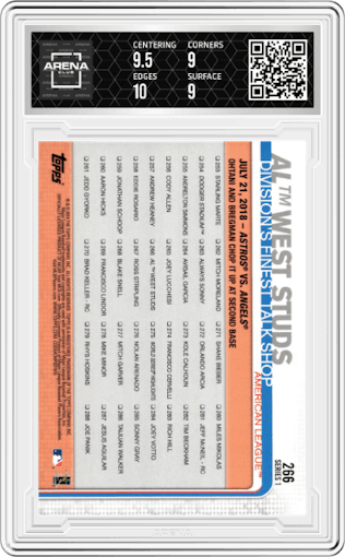AL West Studs from the 2019 Topps Series 1 set graded by Arena Club and given an overall grade of 9.5.
