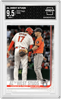 AL West Studs from the 2019 Topps Series 1 set graded by Arena Club and given an overall grade of 9.5.
