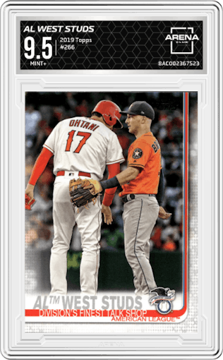 AL West Studs from the 2019 Topps Series 1 set graded by Arena Club and given an overall grade of 9.5.