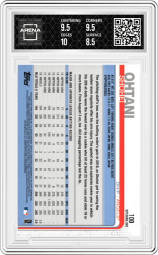 Shohei Ohtani from the 2019 Topps Opening Day set graded by Arena Club and given an overall grade of 9.