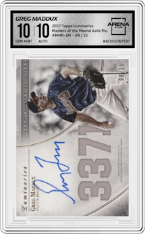 Greg Maddux from the 2017 Topps Luminaries set graded by Arena Club and given an overall grade of 10.