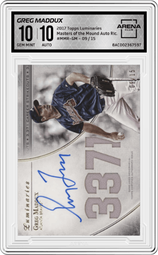 Greg Maddux from the 2017 Topps Luminaries set graded by Arena Club and given an overall grade of 10.