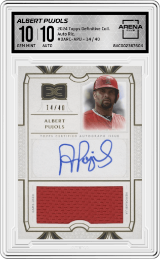 Albert Pujols  from the 2024 Topps Definitive Collection set graded by Arena Club and given an overall grade of 10.