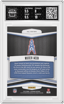 Warren Moon from the 2019 Panini Playbook set graded by Arena Club and given an overall grade of 8.5.
