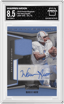 Warren Moon from the 2019 Panini Playbook set graded by Arena Club and given an overall grade of 8.5.