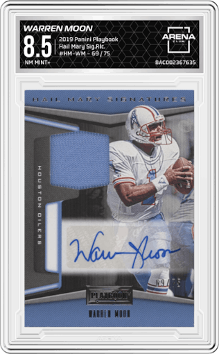 Warren Moon from the 2019 Panini Playbook set graded by Arena Club and given an overall grade of 8.5.