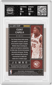 Clint Capela from the 2023-24 Panini One and One set featuring a Blue parallel graded by Arena Club and given an overall grade of 9.
