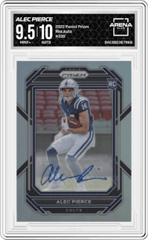 Alec Pierce from the 2022 Panini Prizm set graded by Arena Club and given an overall grade of 9.5.