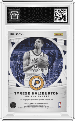 Tyrese Haliburton from the 2021-22 Panini Illusions set featuring a Green parallel graded by Arena Club.