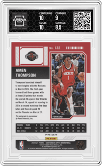 Amen Thompson from the 2023-24 Panini Contenders Optic set graded by Arena Club and given an overall grade of 9.