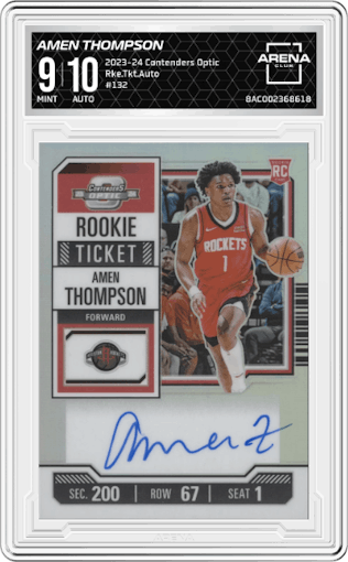 Amen Thompson from the 2023-24 Panini Contenders Optic set graded by Arena Club and given an overall grade of 9.