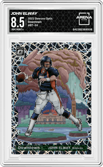 John Elway from the 2021 Panini Donruss Optic set graded by Arena Club and given an overall grade of 8.5.