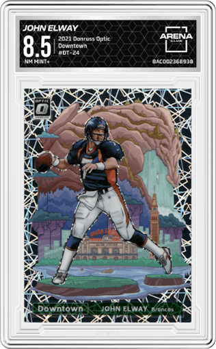 John Elway from the 2021 Panini Donruss Optic set graded by Arena Club and given an overall grade of 8.5.