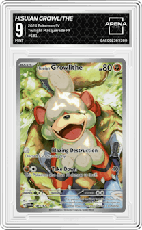 Hisuian Growlithe from the 2024 Pokemon SV set graded by Arena Club and given an overall grade of 9.