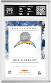 Justin Herbert from the 2020 Panini Origins set featuring a White Box parallel graded by Arena Club and given an overall grade of 8.5.