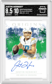 Justin Herbert from the 2020 Panini Origins set featuring a White Box parallel graded by Arena Club and given an overall grade of 8.5.