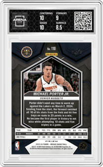 Michael Porter Jr. from the 2023-24 Panini Mosaic set featuring a Choice Nebula parallel graded by Arena Club and given an overall grade of 9.