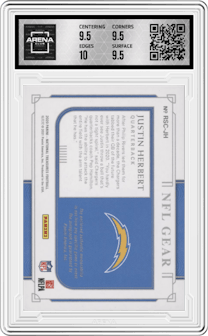 Justin Herbert from the 2020 Panini National Treasures set graded by Arena Club and given an overall grade of 10.