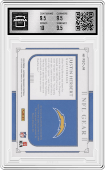 Justin Herbert from the 2020 Panini National Treasures set graded by Arena Club and given an overall grade of 10.