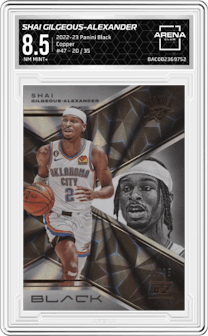Shai Gilgeous-Alexander from the 2022-23 Panini Black set featuring a Copper parallel graded by Arena Club and given an overall grade of 8.5.