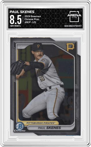Paul Skenes from the 2024 Bowman set graded by Arena Club and given an overall grade of 8.5.
